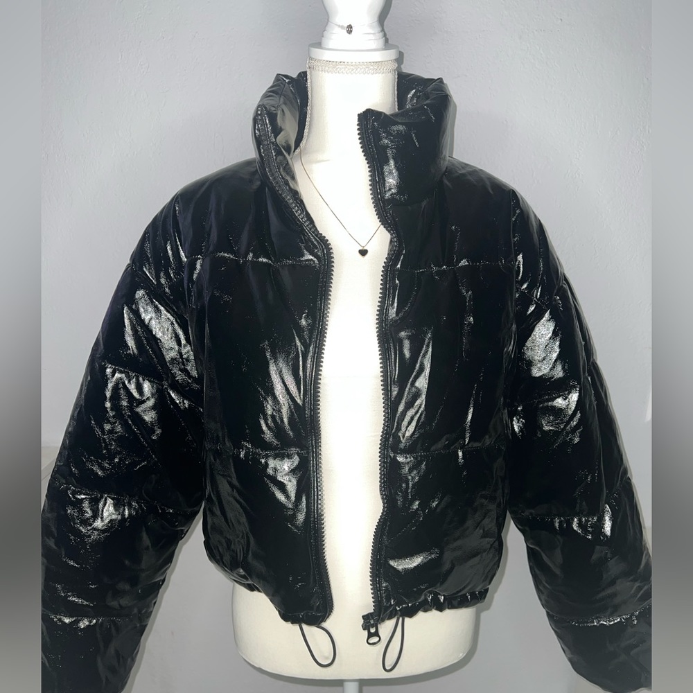 Small Black Vegan Puffer Coat. Never Worn. Tags Attached.
